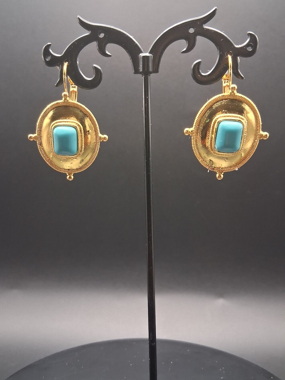 18K GP Etruscan Shield Leverback Earrings